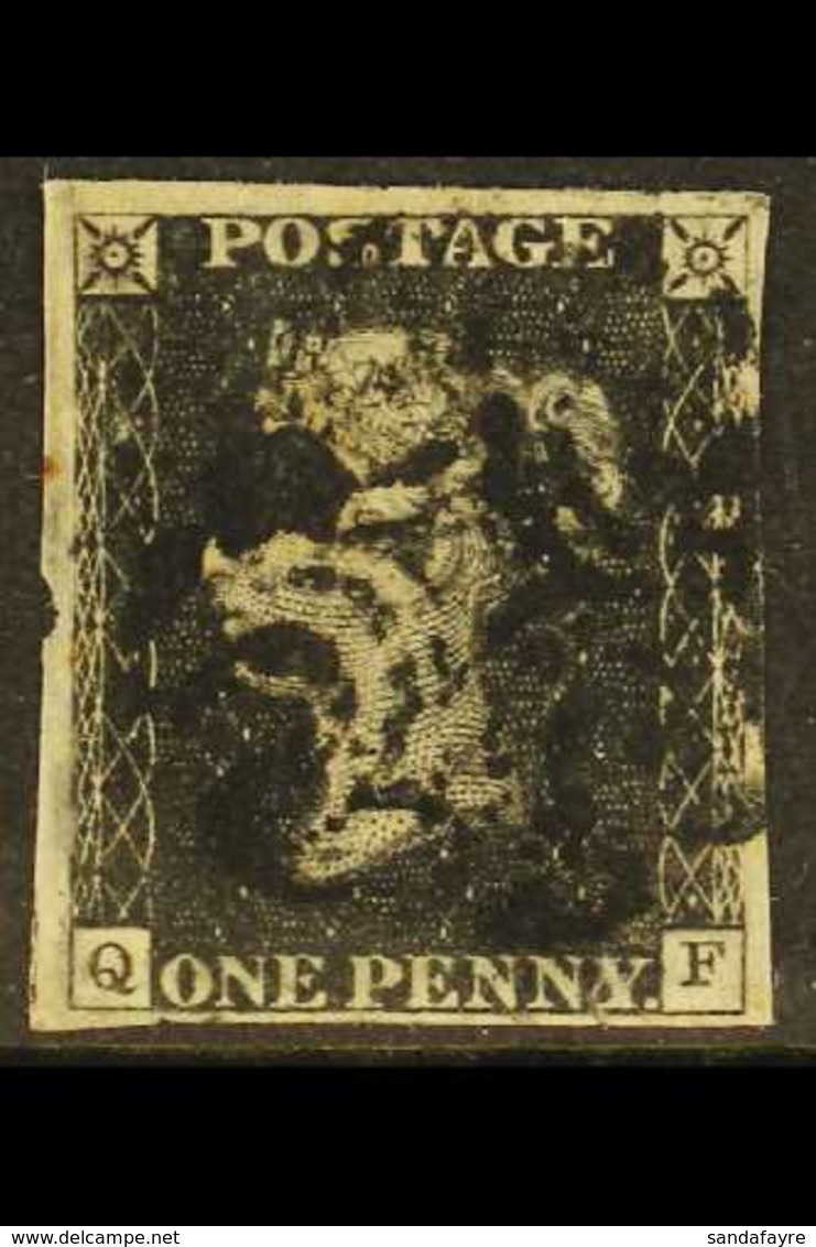 1840 1d Black 'QF', RARE PLATE XI, SG 2, Used With 4 Margins & Black MC Cancellation, Small Thin In Margin At Left Clear - Ohne Zuordnung