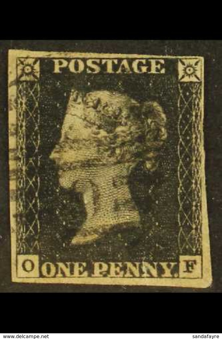 1840 1d Black 'OF' Plate 1b, SG 2, 4 Margins, Used With NUMERAL LONDON DISTRICT 1857-type Cancellation. Small Tear At Ba - Ohne Zuordnung