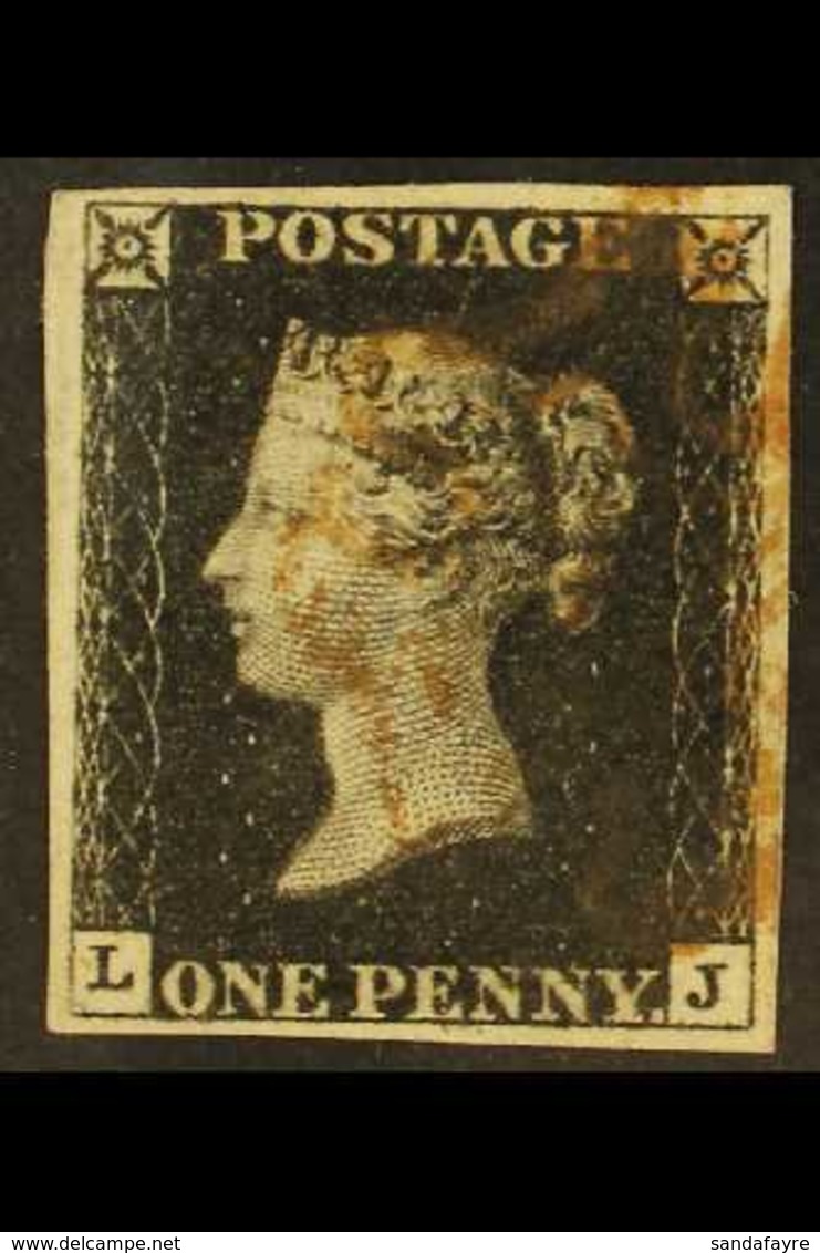 1840 1d Intense Black 'LJ; Plate 6, SG 1, Used With 4 Margins & Red MC Cancellation Leaving The Profile Clear. For More  - Unclassified