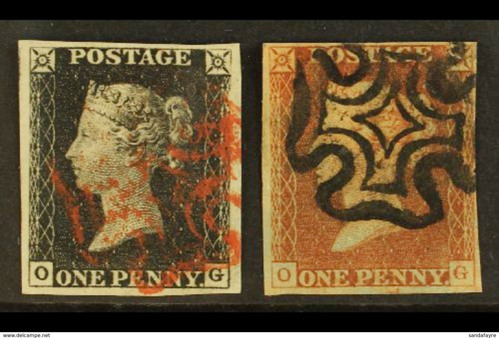 1840/1841 MATCHED PAIR. 1840 1d Black 'OG' Plate 2, And 1841 1d Red-brown 'OG' Plate 2, Each Used With 4 Margins (2 Stam - Zonder Classificatie