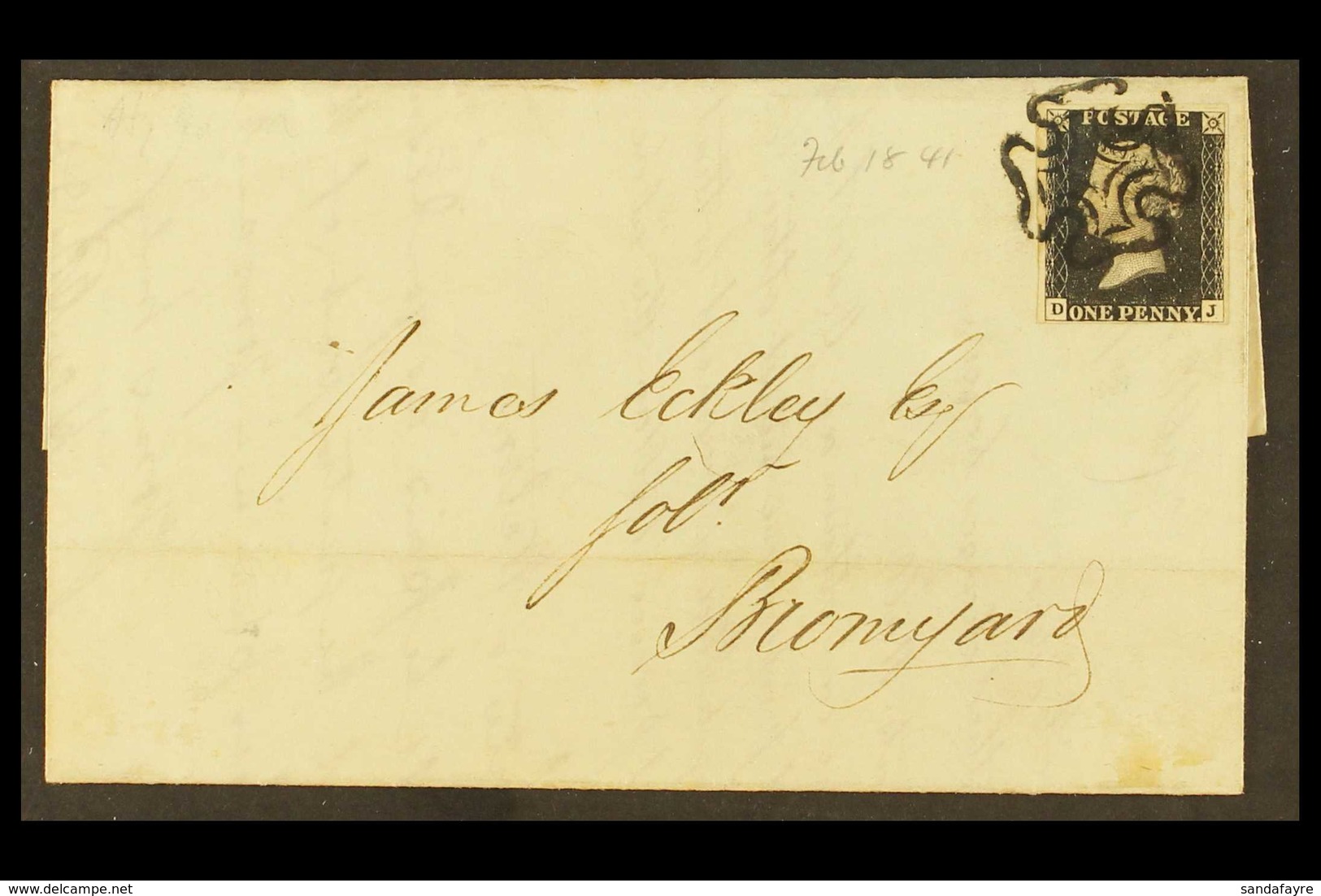 1841 (18 Feb) EL From London To Bromyard (Hereford) Bearing 1d Black 'DJ' Plate 6 With 4 Margins Tied Crisp Black MC Can - Non Classés