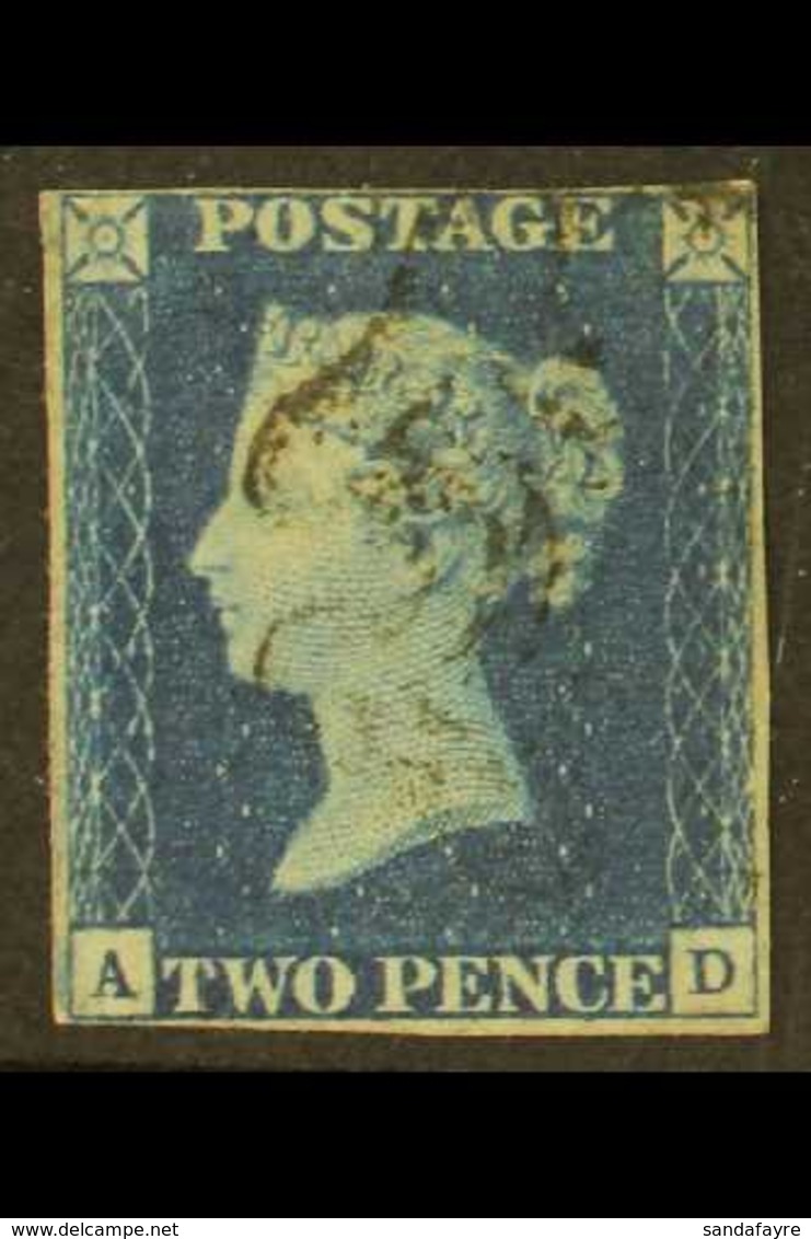 1840 2d Blue 'AD' Plate 2, SG 4, Used With 4 Margins And Lightly Struck Black Maltese Cross Cancellation. For More Image - Autres & Non Classés