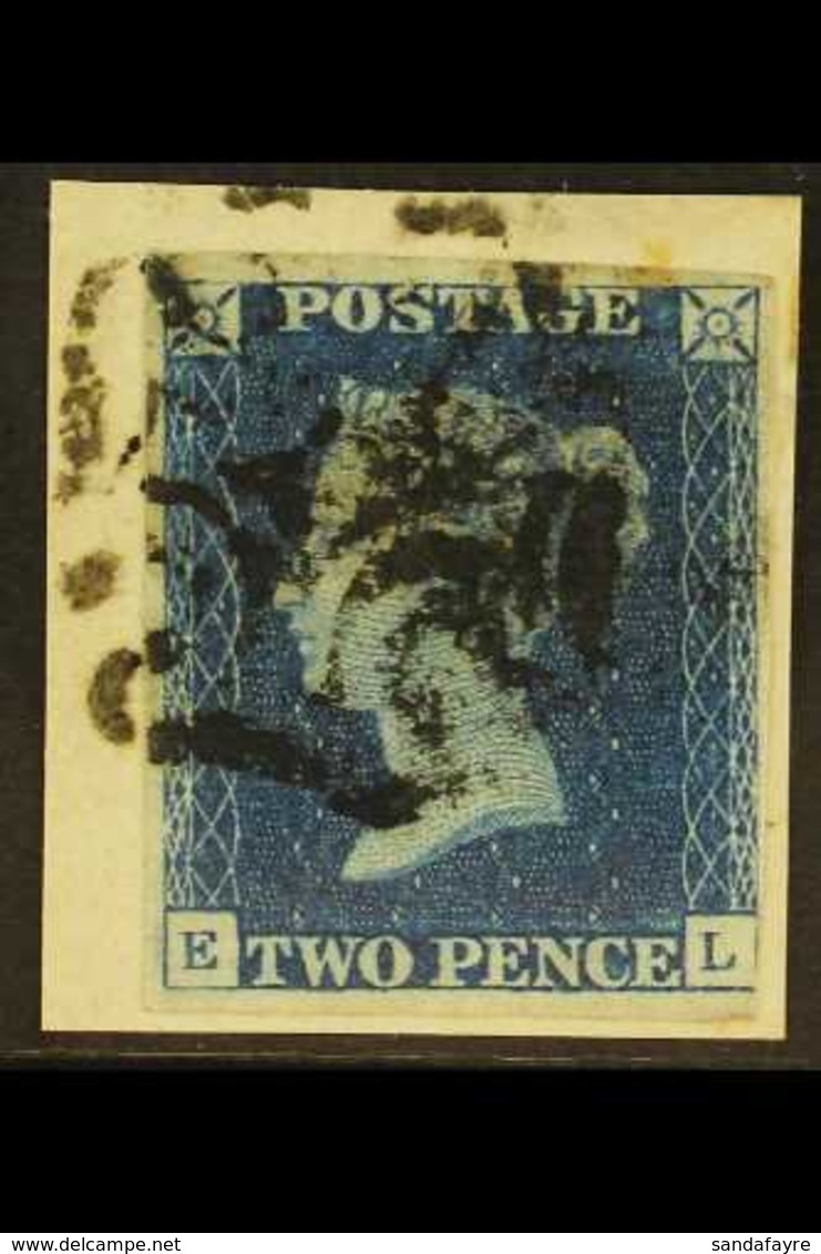 1840 2d Blue 'EL' Plate 2, SG 5, Used With Full Margins Just Touching At Low Right Side, Tied To Piece By Black MC Cance - Other & Unclassified