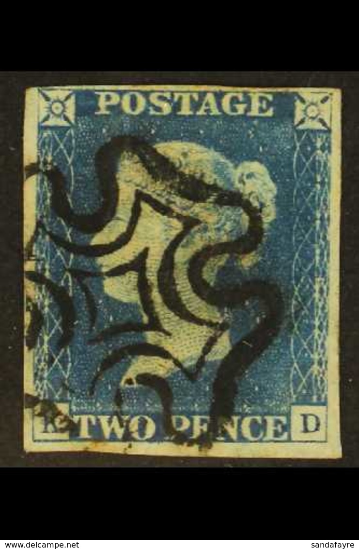 1840 2d Blue 'KD' Plate 1, SG 5, Used With 4 Margins & Crisp Black MC Cancellation. For More Images, Please Visit Http:/ - Andere & Zonder Classificatie