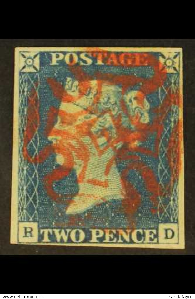 1840 2d Blue 'RD' Plate 1, SG 5, Used With 4 Margins & Red MC Cancellation. For More Images, Please Visit Http://www.san - Andere & Zonder Classificatie