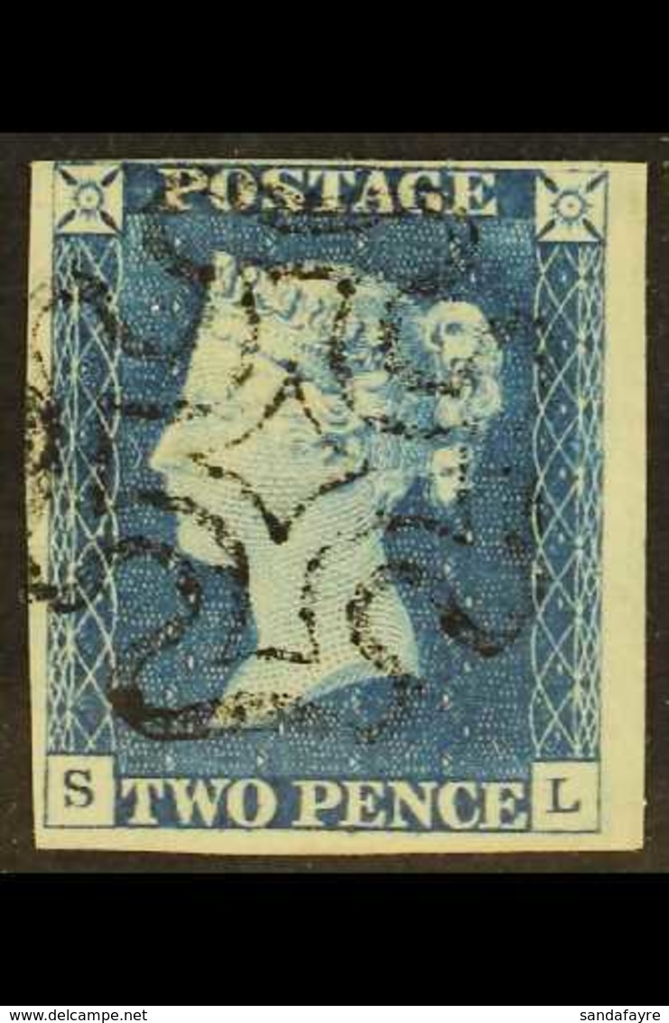 1840 2d Blue 'SL' Plate 1, SG 5, Used With 4 Margins & Black MC Cancellation. For More Images, Please Visit Http://www.s - Autres & Non Classés