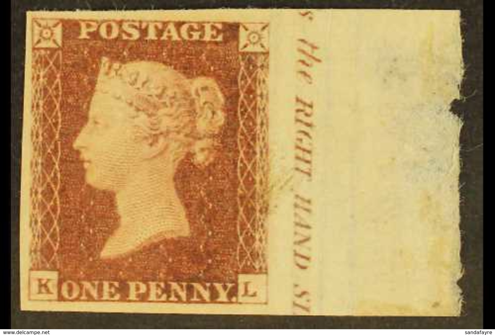 1841 1d Red- Brown 'KL' Plate 73 IMPERF IMPRIMATUR Impression On Small Crown Watermark Paper With Portion Of Sheet Margi - Andere & Zonder Classificatie