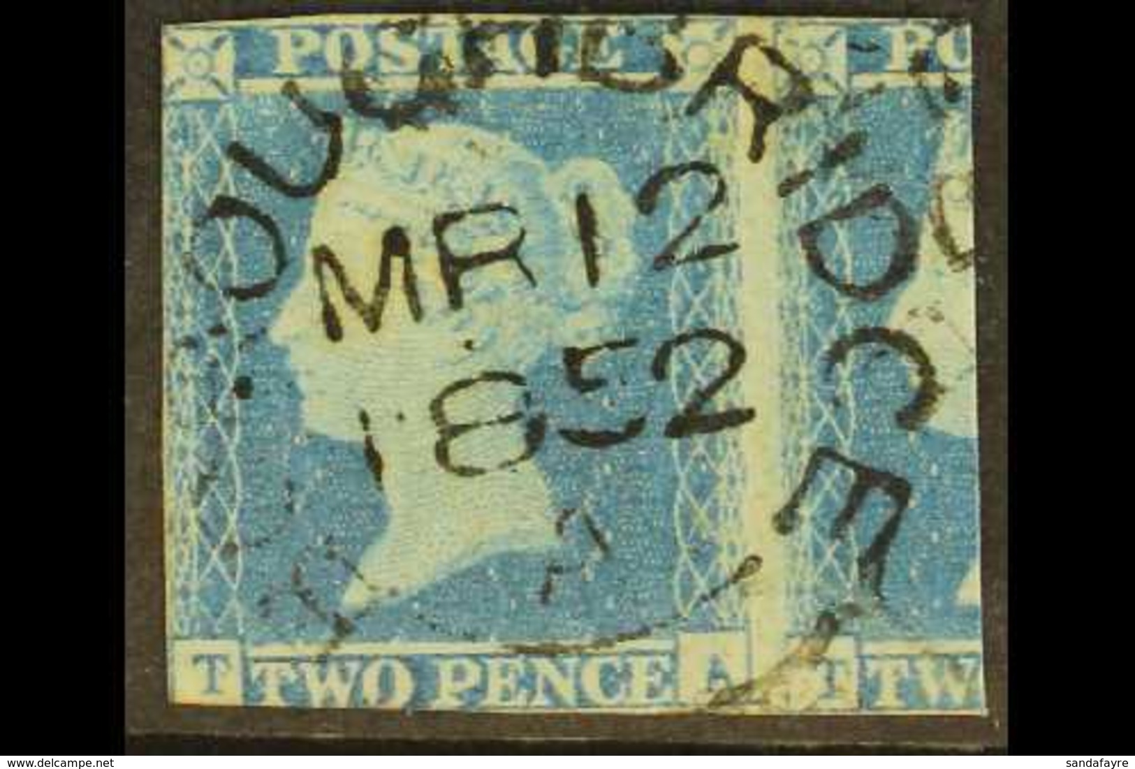 1841 2d Pale Blue 'TA' (plate 4), Cancelled By Superb 'Boroughbridge MR 12 1852,' Cds Cancellation, SG 13g, With 3 Margi - Other & Unclassified