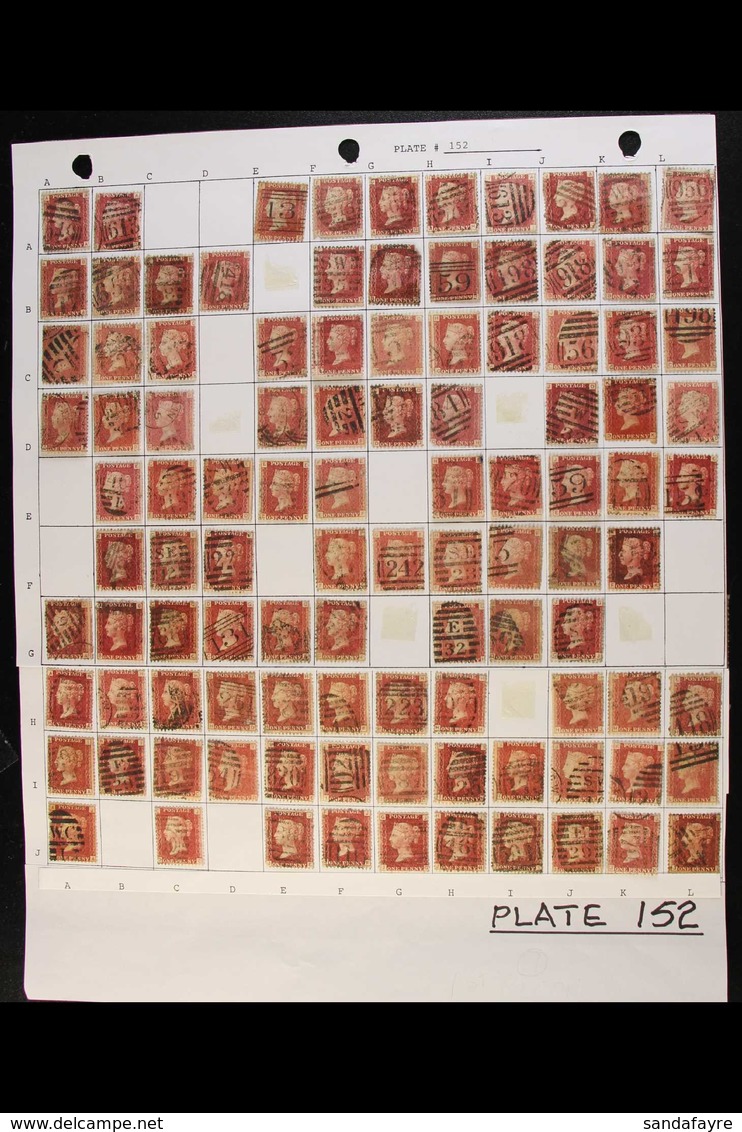 1864-79 PENNY RED PARTIAL PLATE RECONSTRUCTION PLATE 152 - A Fairly Complete Used Reconstruction With 215 Of The 240 Che - Other & Unclassified