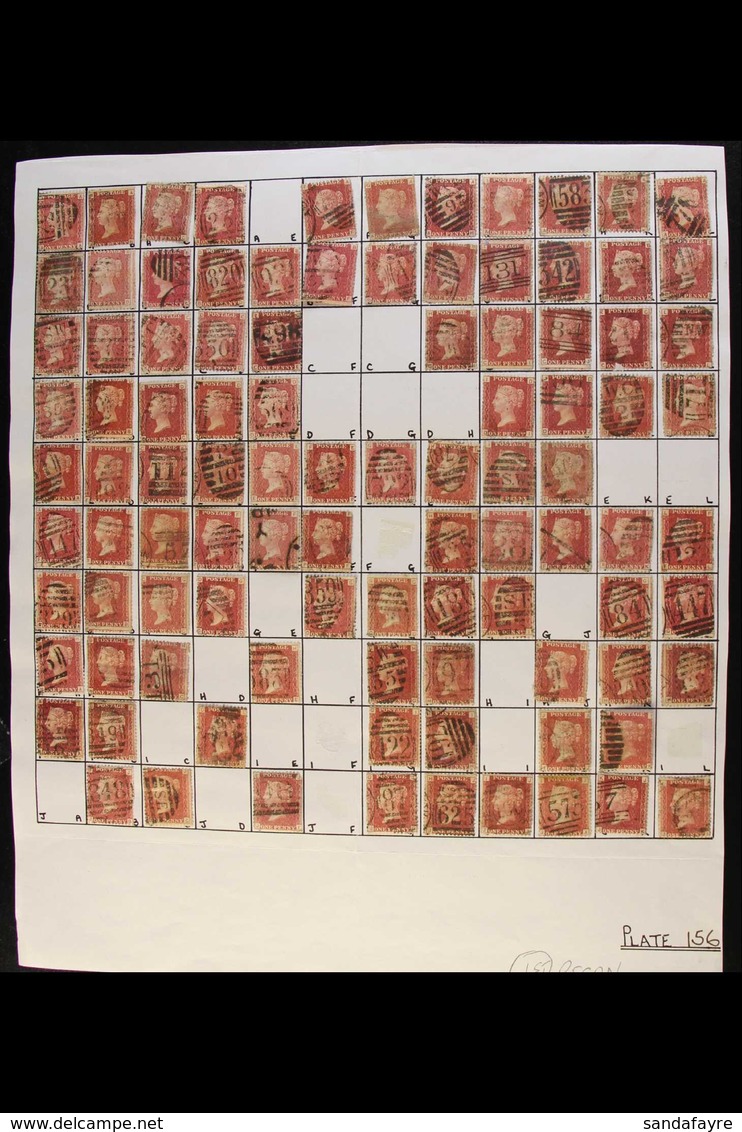 1864-79 PENNY RED PARTIAL PLATE RECONSTRUCTIONS PLATES 154 TO 160 - OVER 70% COMPLETE A Fairly Complete Used Reconstruct - Other & Unclassified