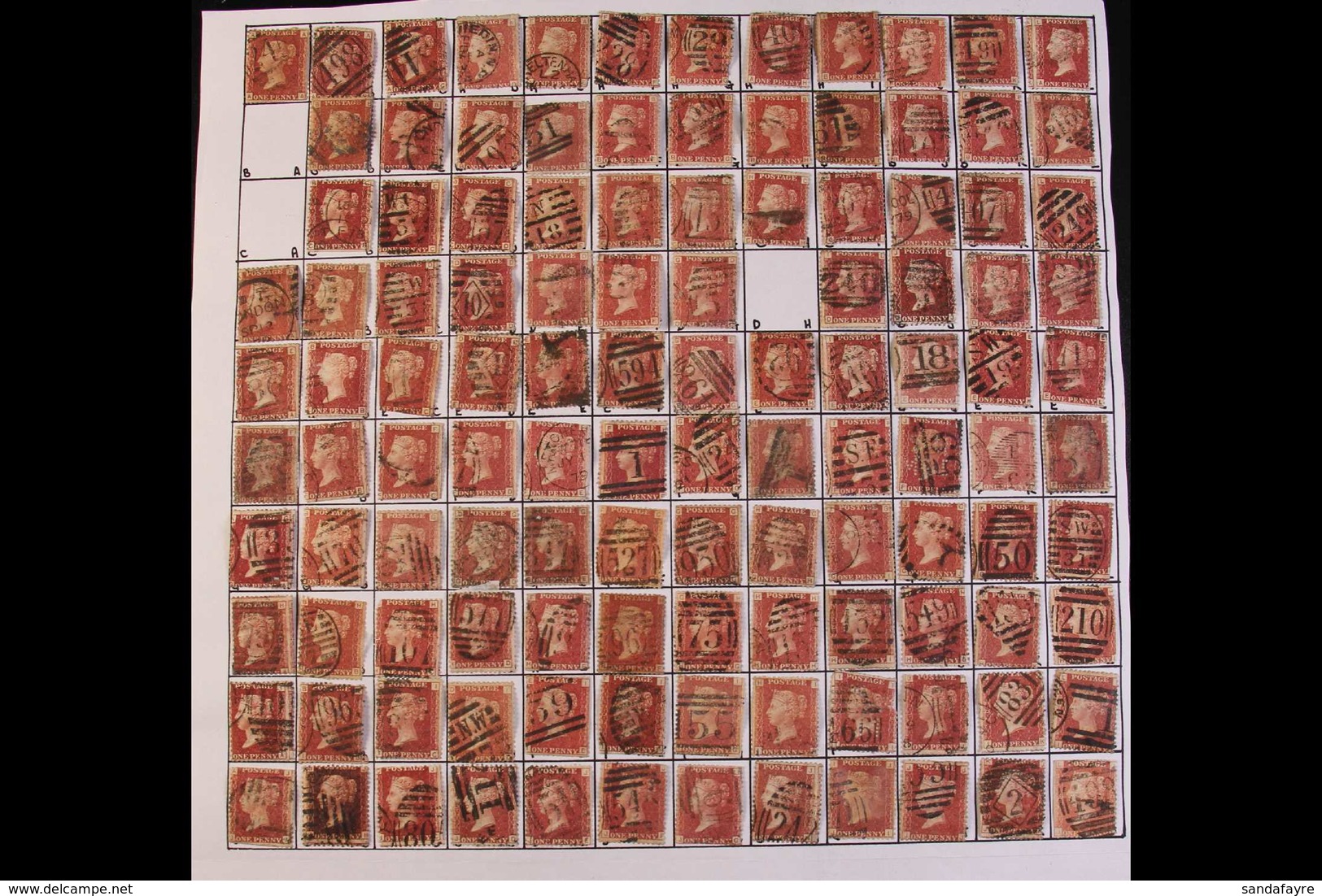 1864-79 PENNY RED PARTIAL PLATE RECONSTRUCTION PLATE 209 - A Largely Complete Used Reconstruction With 233 Of The 240 Ch - Autres & Non Classés