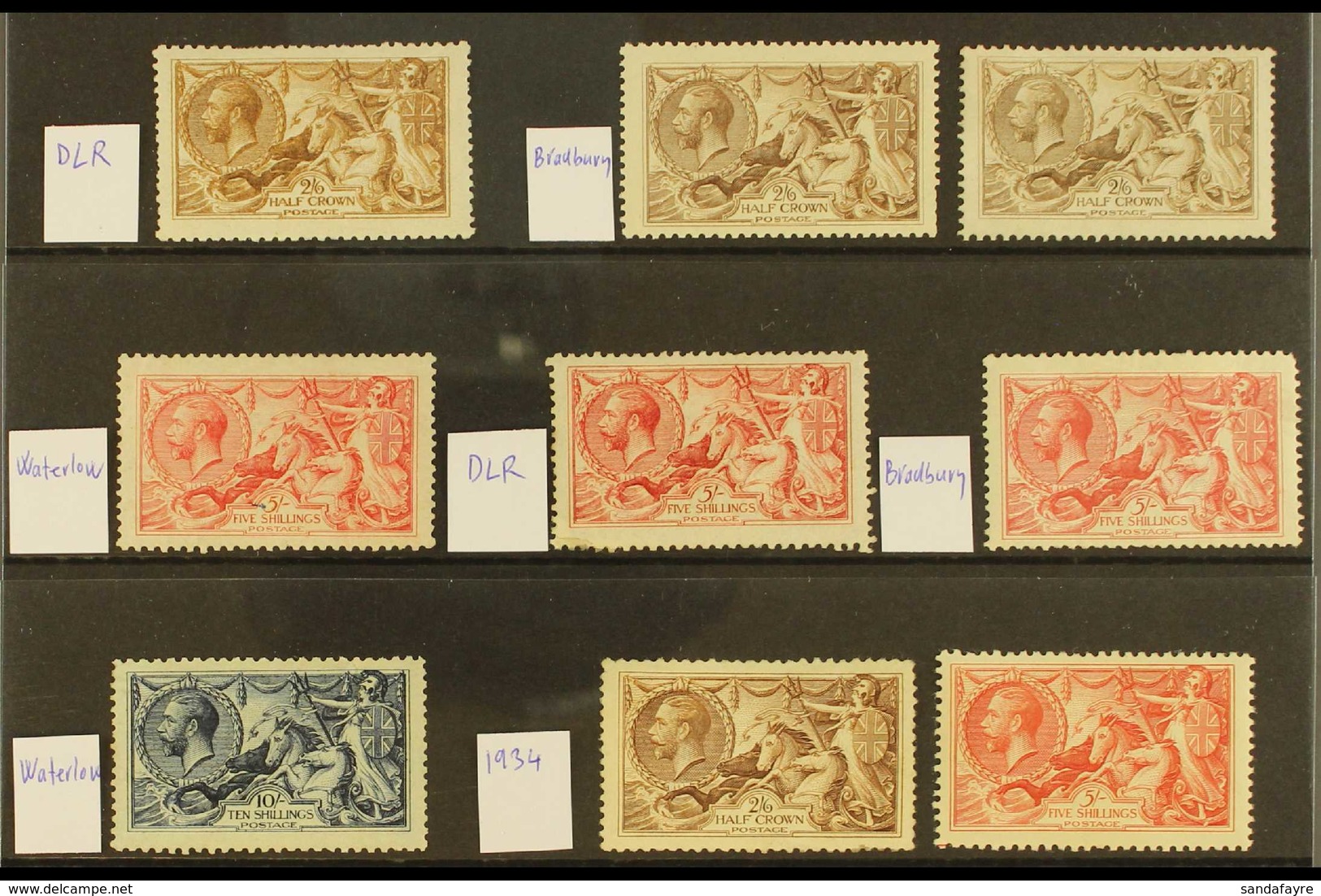 1913-1934 MINT SEAHORSES. An All Different Mint Group On A Stock Card, Comprising 1913 Waterlow 5s (tiny Ink Spot) & 10s - Zonder Classificatie