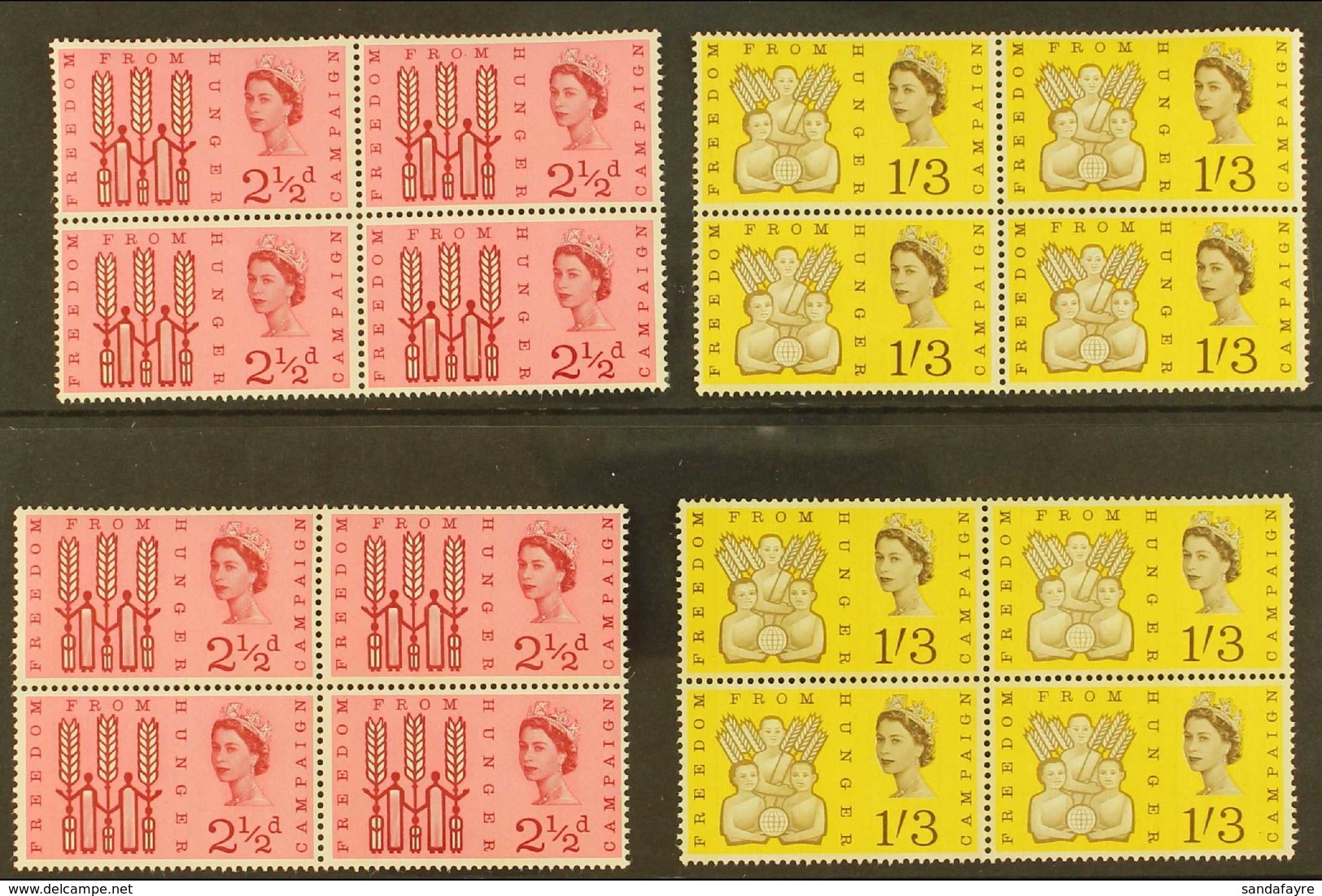 1963 Freedom From Hunger Normal & Phosphor Complete Sets, SG 634/35 & SG 634p/35p, Never Hinged Mint BLOCKS Of 4. (4 Blo - Andere & Zonder Classificatie