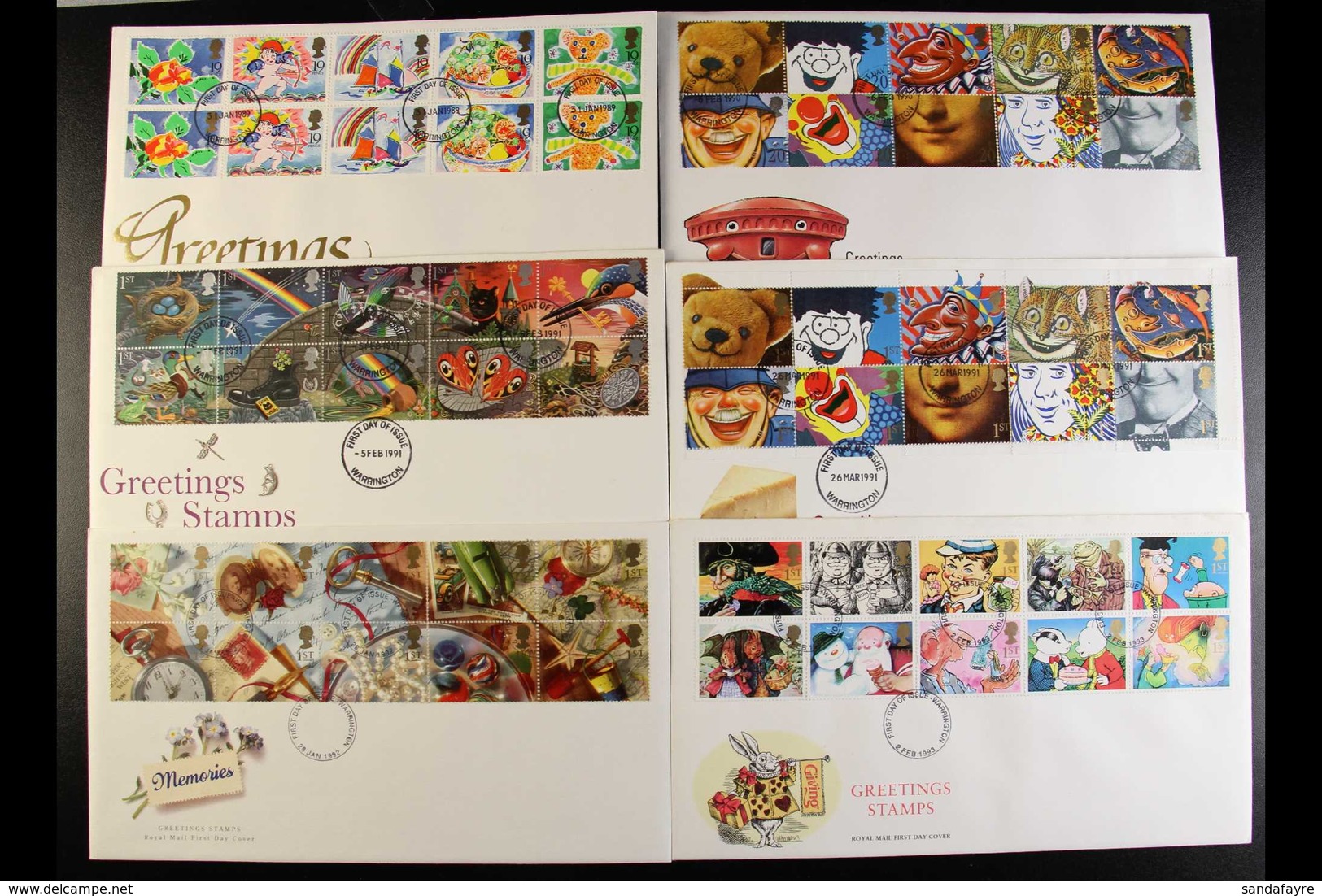 1989-1997 GREETINGS Complete Run Of Illustrated And Unaddressed FDC's, All (including Scarce 1989) Complete Se-tenant Pa - FDC