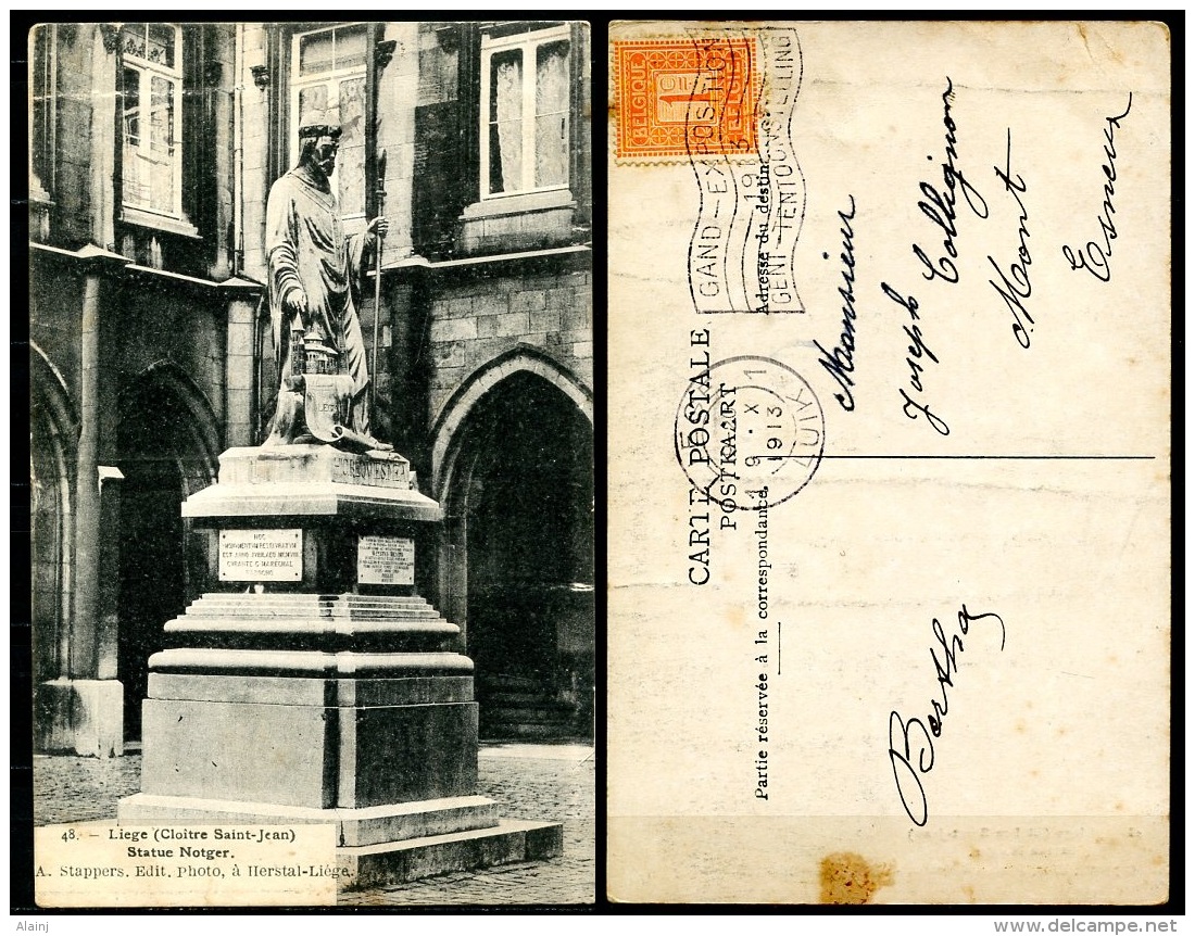 CP   Liège   ---   1913  --  Cloître Saint Jean  --  Statue Notger  --  Ed. Stappers / Herstal - Liege