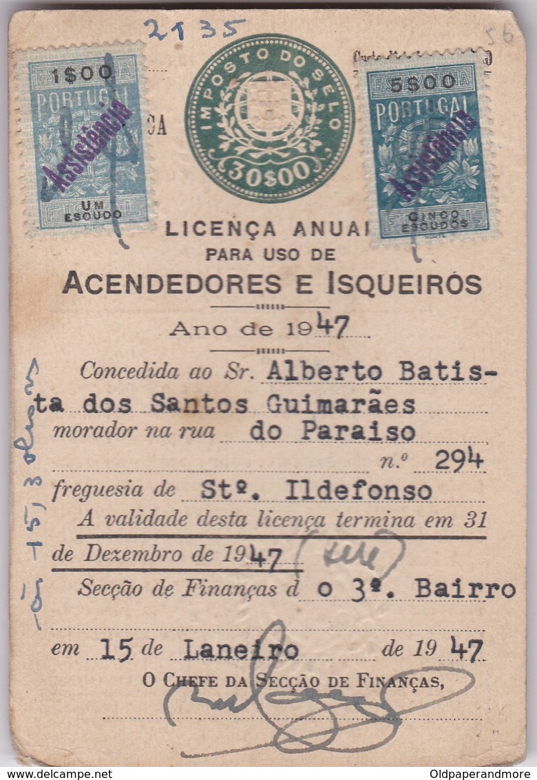 PORTUGAL PORTO - Licença Para Uso De Isqueiro License Use A Lighter Licence Utilisation - FISCAL STAMP - Dokumente