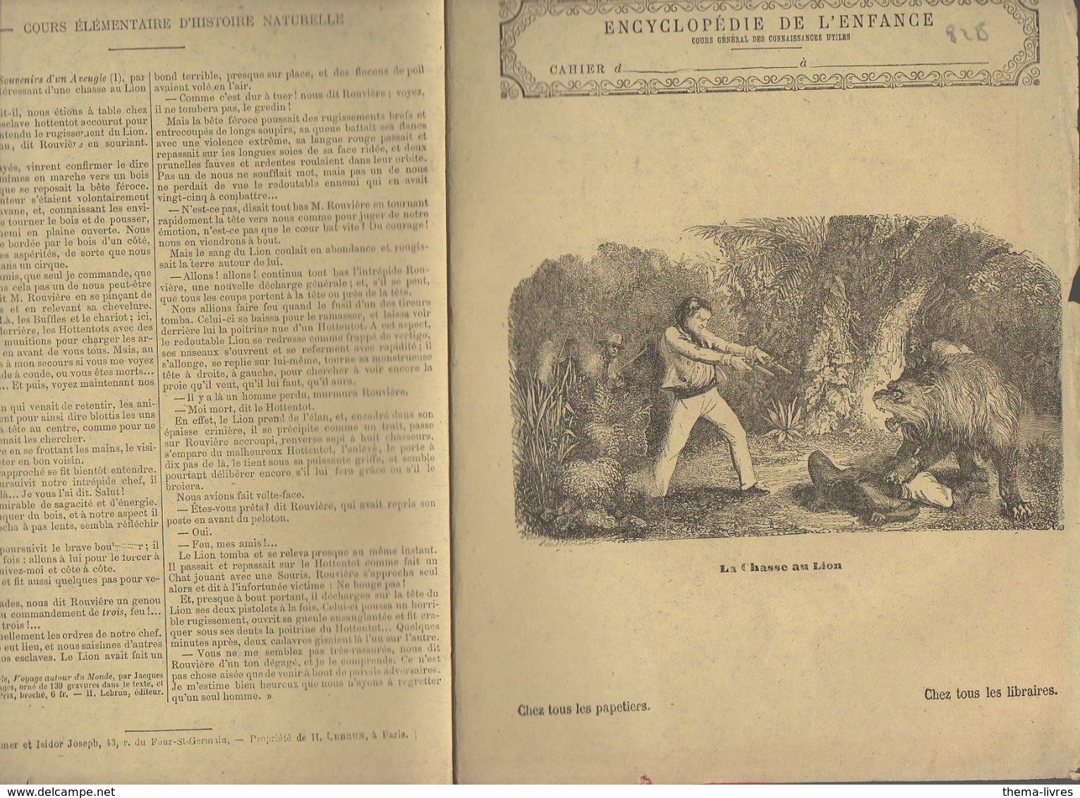 Couverture Illustrée De Cahier D'écolier : Encyclopédie De L'enfance N°7 La Chasse Au Lion (M2279) - Book Covers