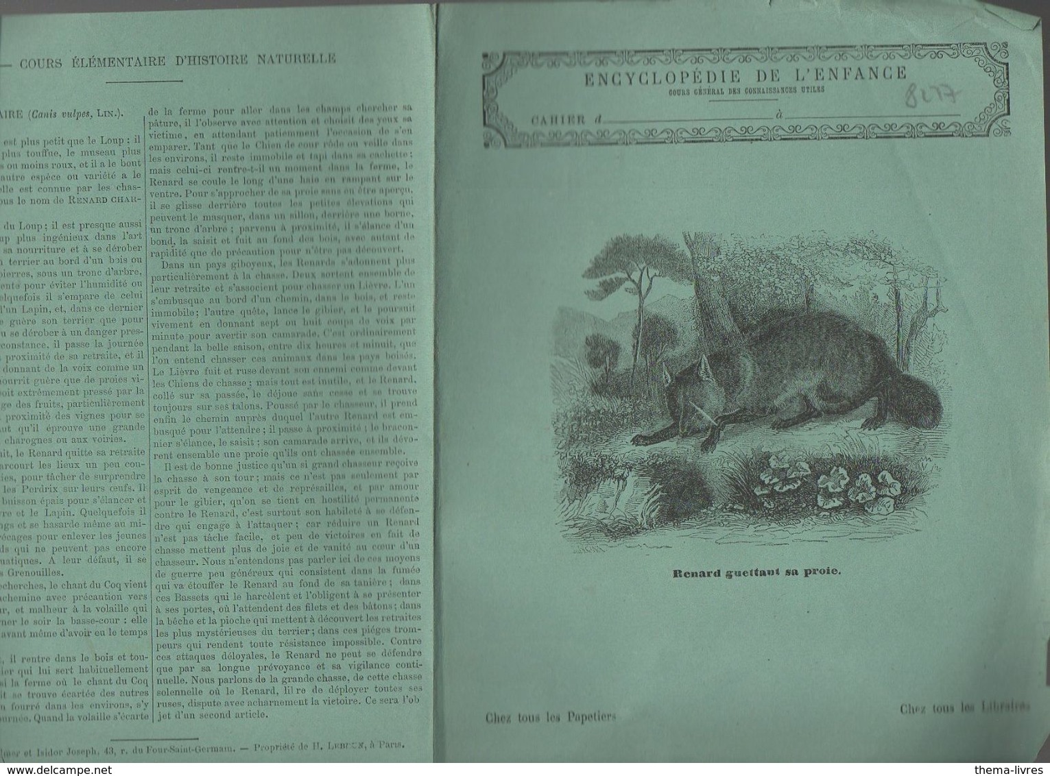 Couverture Illustrée De Cahier D'écolier : Encyclopédie De L'enfance N°20 Renard Guettant Sa Proie (M2286) - Book Covers