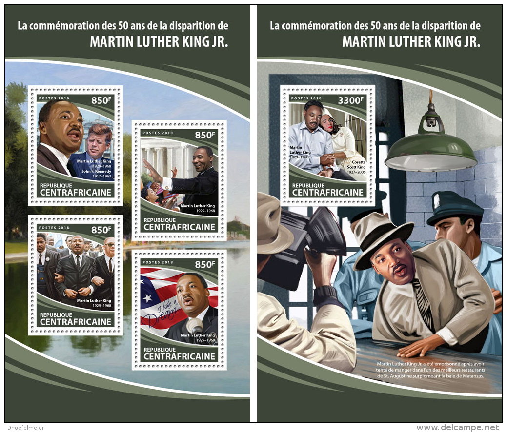 CENTRAL AFRICA 2018 MNH** Martin Luther King M/S+S/S - OFFICIAL ISSUE - DH1813 - Martin Luther King