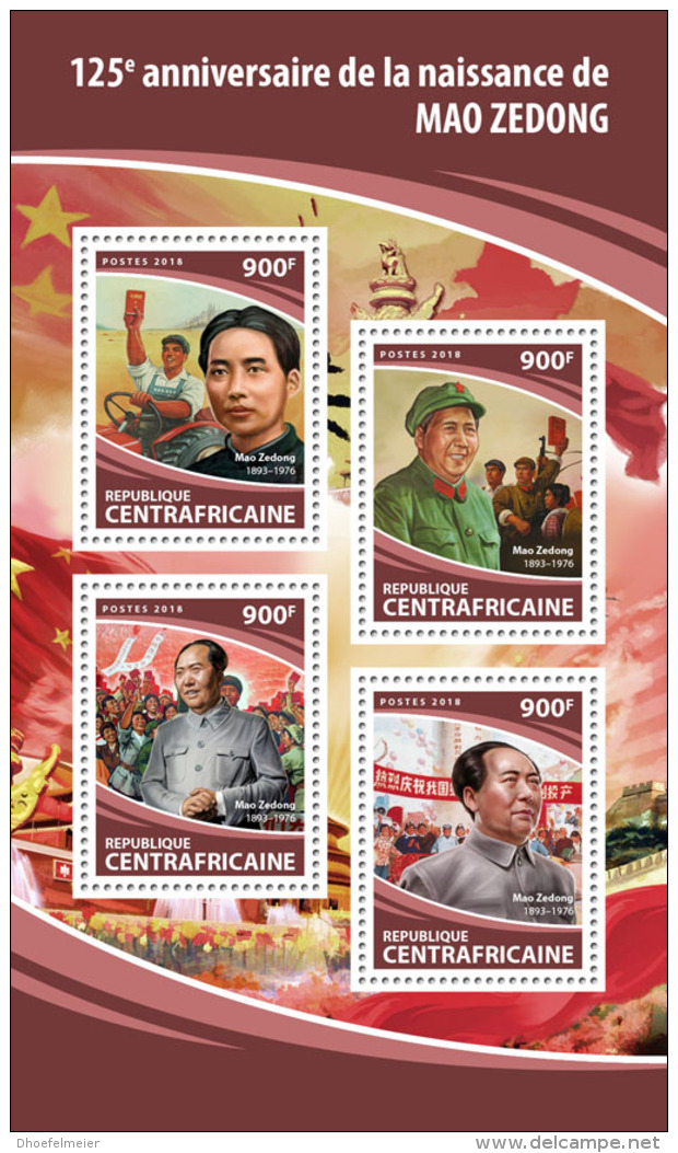 CENTRAL AFRICA 2018 MNH** Mao Zedong Mao Tse Tung M/S - OFFICIAL ISSUE - DH1813 - Mao Tse-Tung
