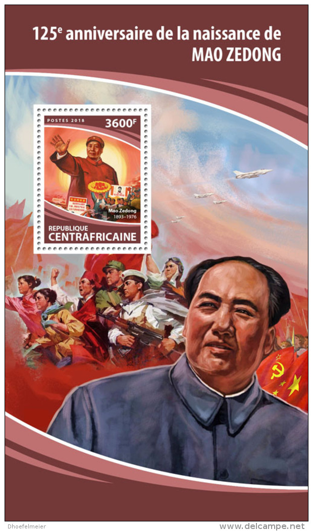 CENTRAL AFRICA 2018 MNH** Mao Zedong Mao Tse Tung S/S - OFFICIAL ISSUE - DH1813 - Mao Tse-Tung