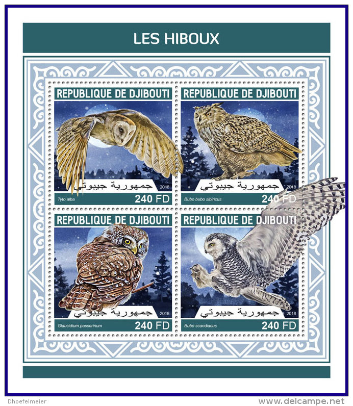 DJIBOUTI 2018 MNH** Owls Eulen Hiboux M/S - IMPERFORATED - DH1813 - Eulenvögel