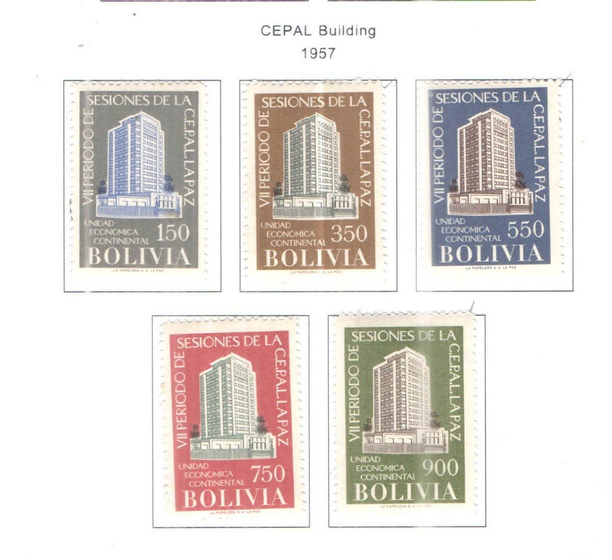 Bolivia PO 1957 Cepal Buildings Scott.403/407+See Scans On Scott.Page - Bolivie