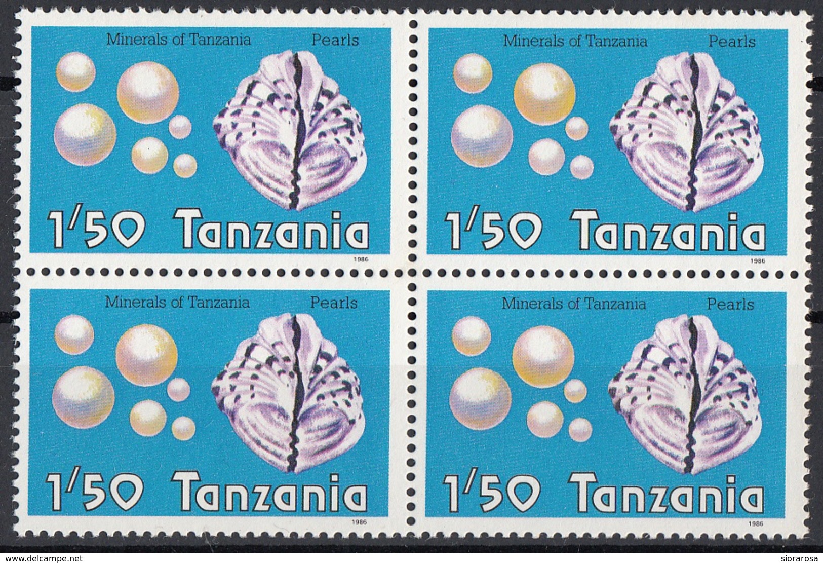 Tanzania 1986 Sc. 310 Minerali Minerals Perle Gemstones Pearls Quaterna  Nuovo MNH Conchiglie - Minerali