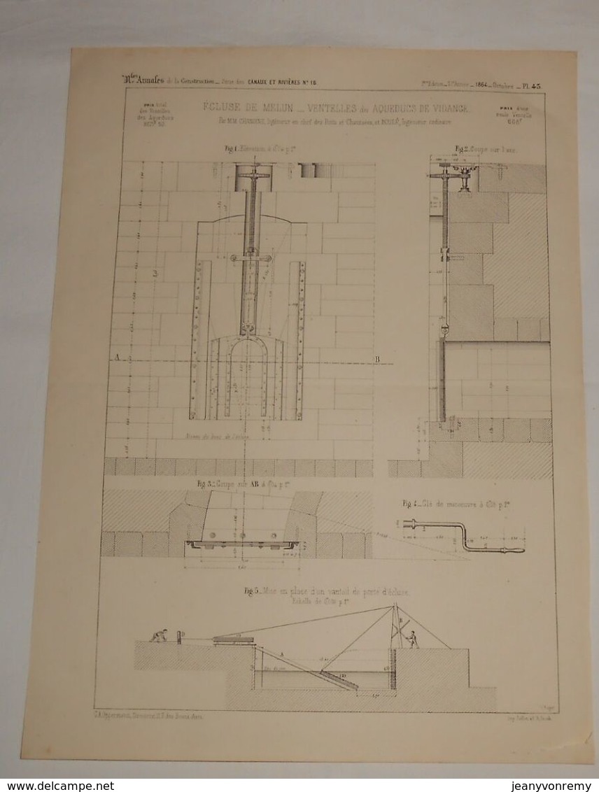 Plan De L'écluse De Melun. Ventelles Des Aqueducs De Vidange. 1864 - Public Works