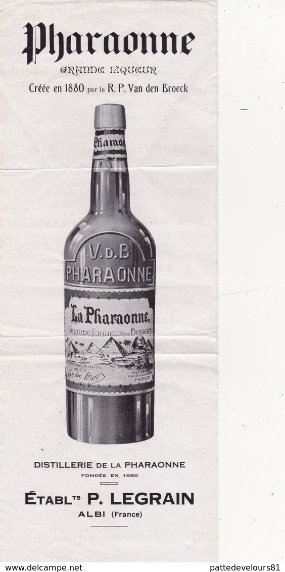 Publicité Papier 10,5 X 27 (81) ALBI Ets P. LEGRAIN Distillerie De La Pharaonne Alcool Liqueur - Publicités