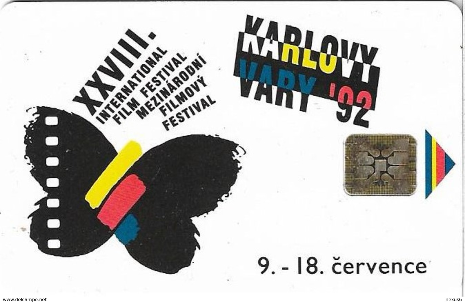 Czechoslovakia - CSFR Telecom - Cinema Fest. Karlovy Vary, Butterfly - SC5, 100U, Cn. 41867, 1992, 10.000ex, Used - Checoslovaquia