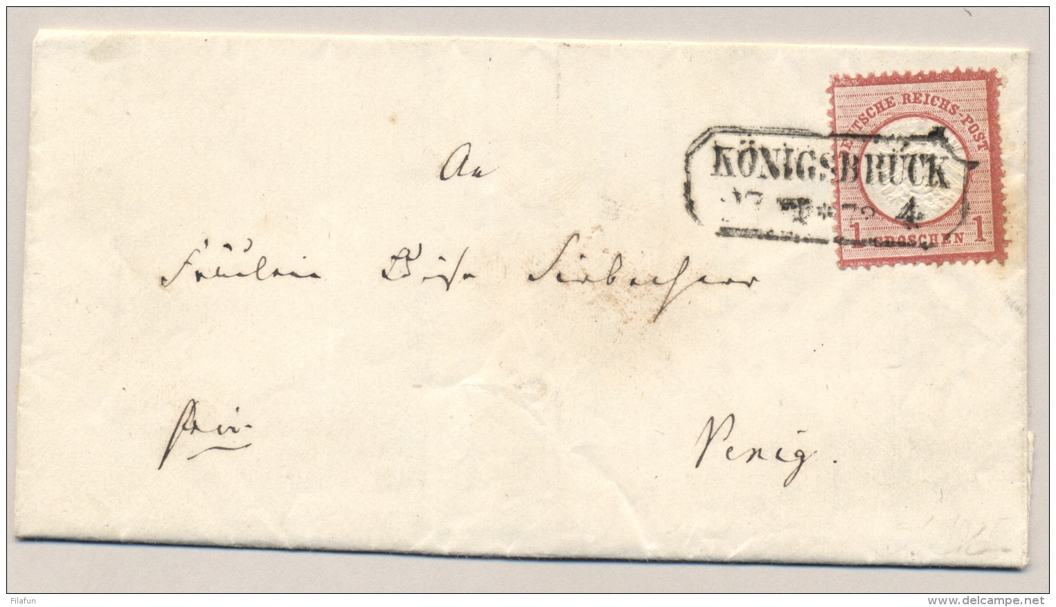 Deutsches Reich - 1873 - 1 Gr Grosser Brustschild On Folded Cover From Königsbrück - Brieven En Documenten