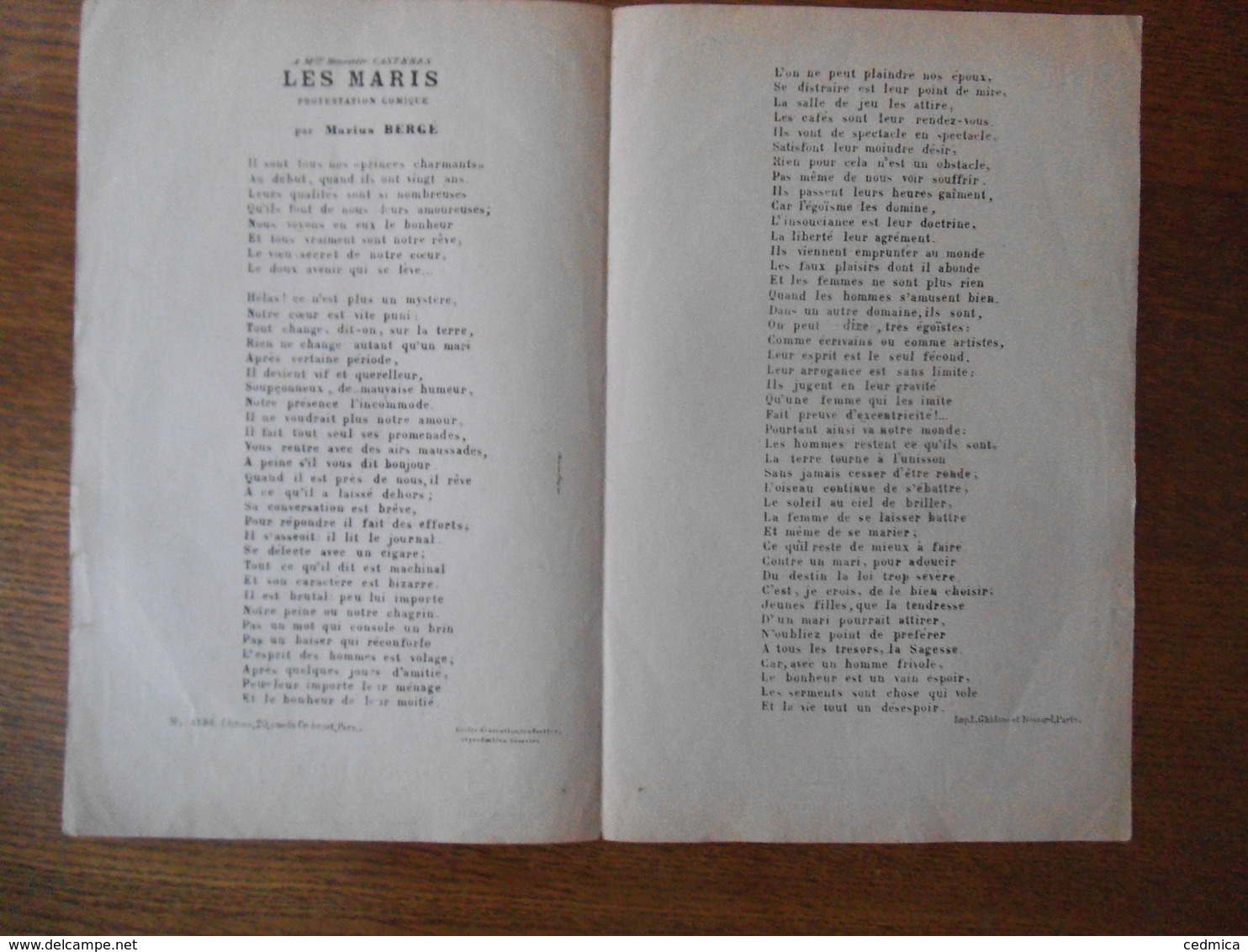 LES MARIS MONOLOGUES POUR JEUNES FILLES  A Mlle HENRIETTE CASTERES PROTESTATION COMIQUE PAR MARIUS BERGE - Partitions Musicales Anciennes