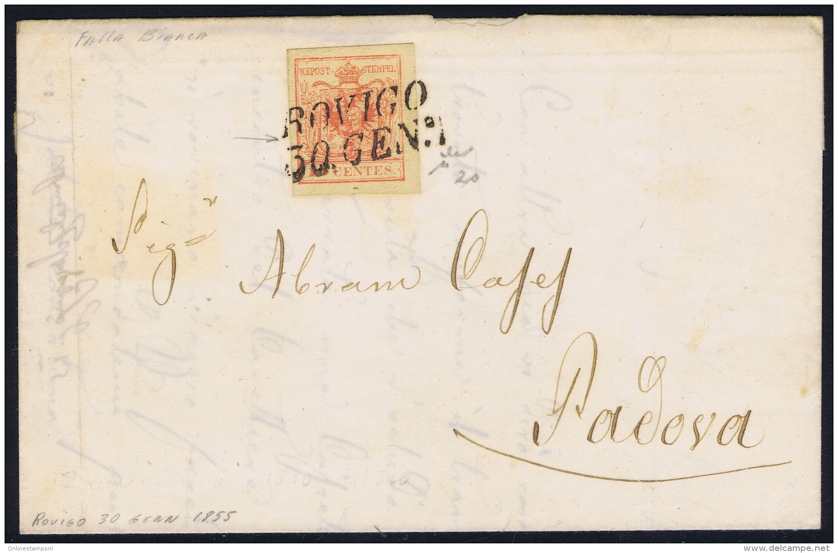 Lombardo-Veneto Sa Nr 6 On Letter  Rovigo To Padova 1855 - Lombardo-Veneto