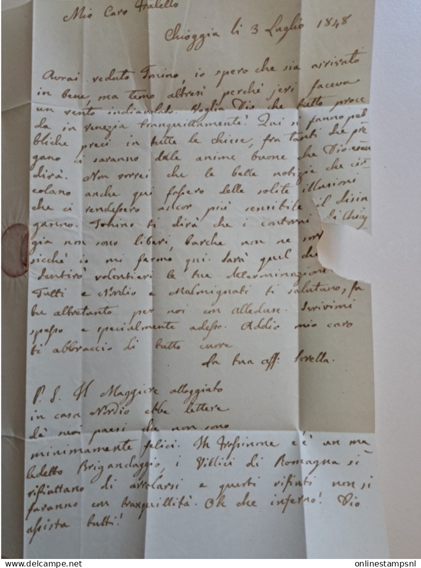 Lombardo-Veneto Letter  Chioggia (verde Bollo In Stampatello Diritto) A Venezia 1848 - Lombardo-Veneto