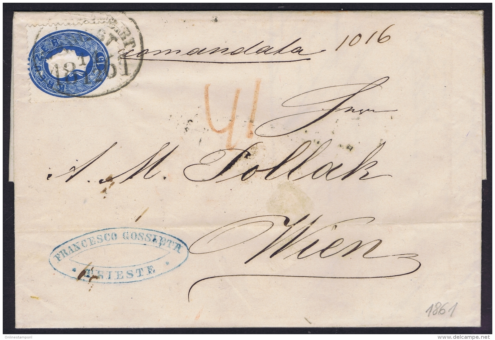 Lombardo-Veneto  Registered Complete Letter 15 Kr With Cancel Recommandirt/TRIEST On Back 10 KR Stamp Wax Sealed To Wien - Lombardo-Veneto