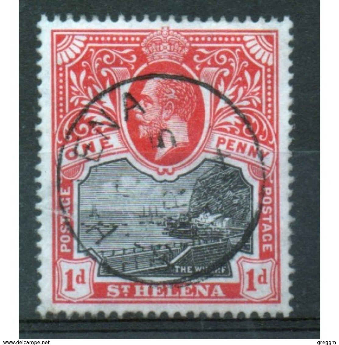 St Helena King George V 1d Black And Scarlet Stamp From 1912.  This Stamp Is In Fine Used Condition. - Saint Helena Island