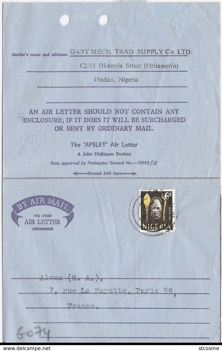 G074 - Air-letter / Aerogramme Du Nigeria - Voyagé Du 18/12/1965 - Nigeria (1961-...)