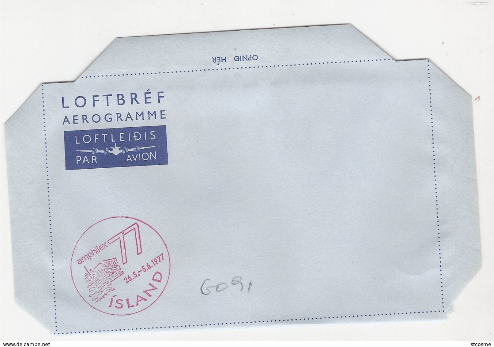 G091 - Entier / Stationery / Air-letter / Aerogramme D'Islande Avec Cachet Amphilex 77 Du 26/05 Au 05/06/1977 - Enteros Postales