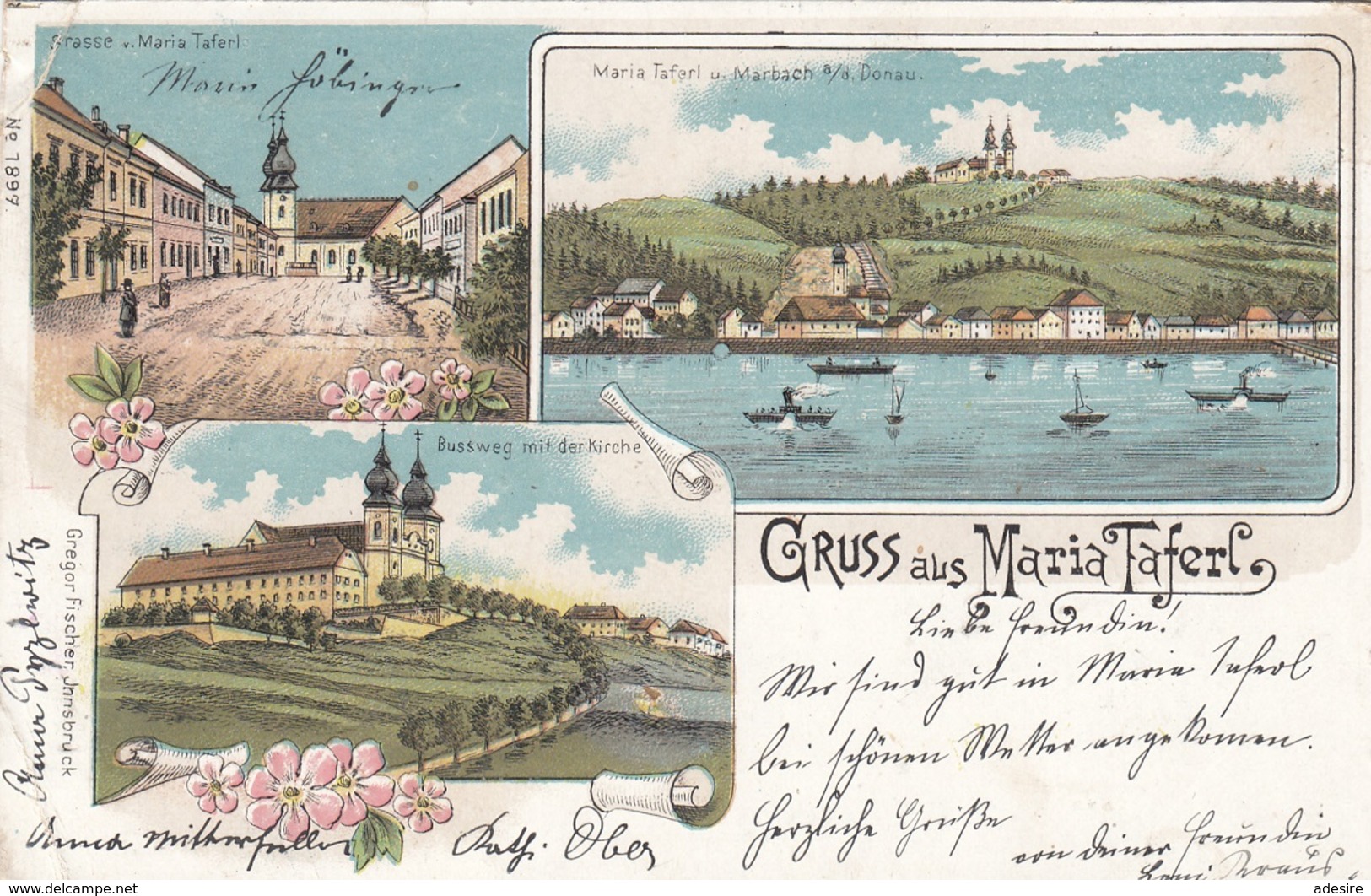 Litho Gruss Aus MARIA TAFERL (NÖ) - 3 Bilder Litho, Gel.1901 Von Maria Taferl > Müllersdorf?, Transportspuren ... - Maria Taferl