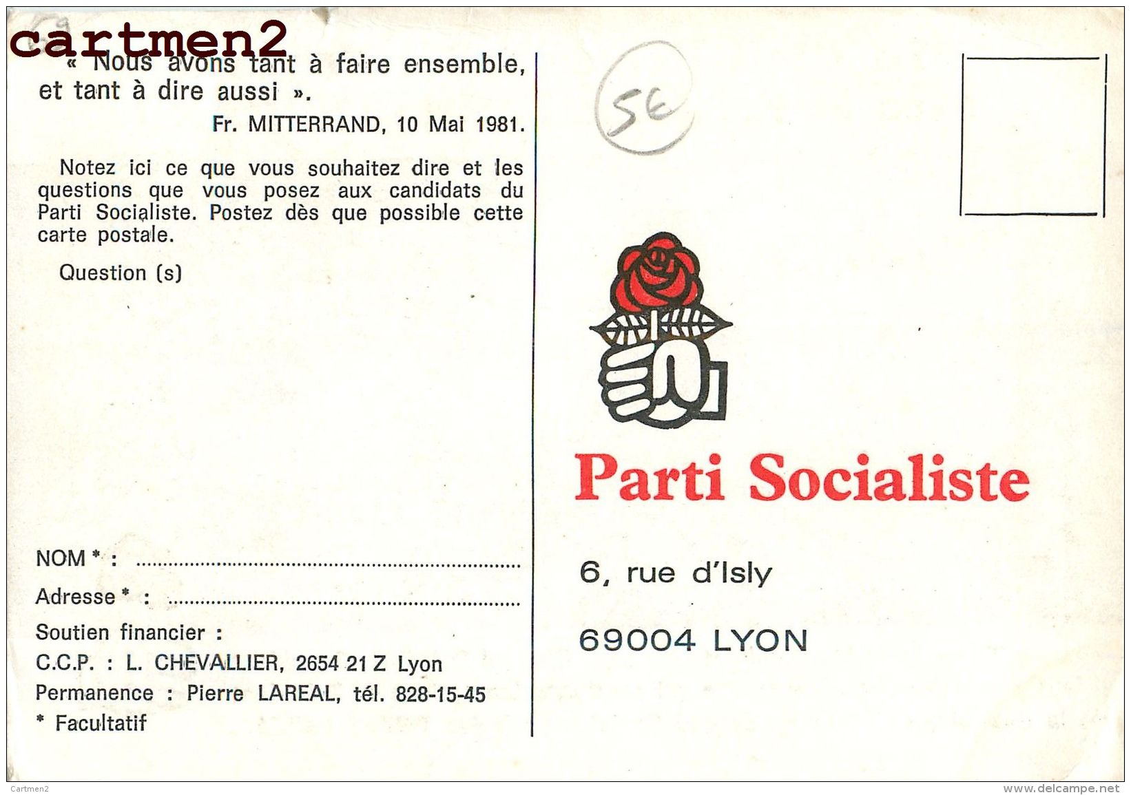 LYON CROIX-ROUSSE MITTERRAND PIERRE LAREAL CHANTAL DUPORT CAMPAGNE POLITIQUE SOCIALISME 69 RHONE - Lyon 4