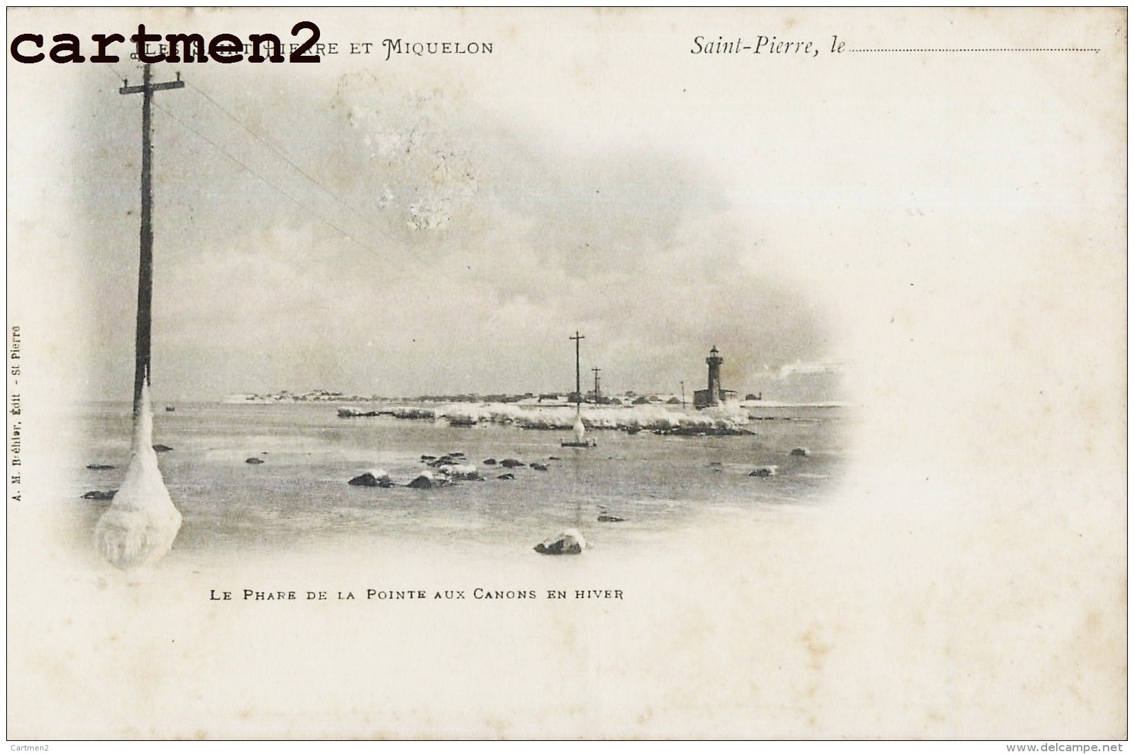 SAINT-PIERRE-ET-MIQUELON LE PHARE DE LA POINTE AUX CANONS EN HIVER 1900 - Saint-Pierre Und Miquelon