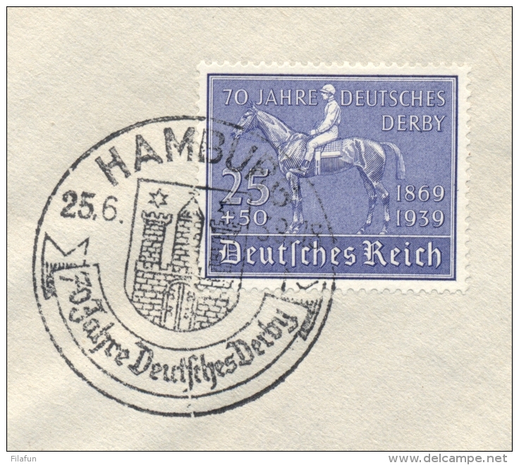 Deutsches Reich - 1939 - 25+50 Pf 70 Jahre Deutsches Derby On Cover From Hamburg To Solingen - Brieven En Documenten