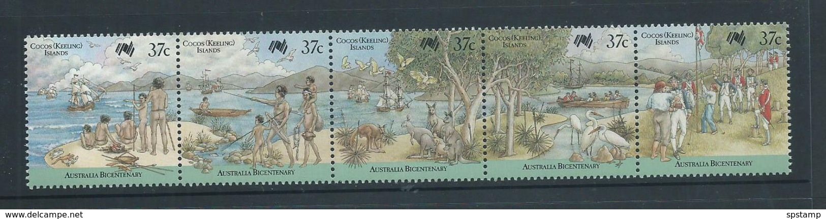 Cocos Keeling Island 1988 Australian Bicentennial Strip Of 5 MNH - Cocoseilanden