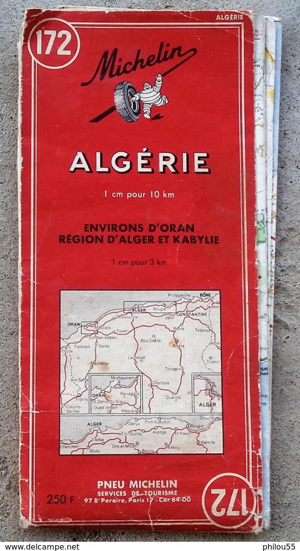 Carte N° 172 ALGERIE Environs D'Oran Region D 'Alger Et Kabylie MICHELIN  1956 - Roadmaps