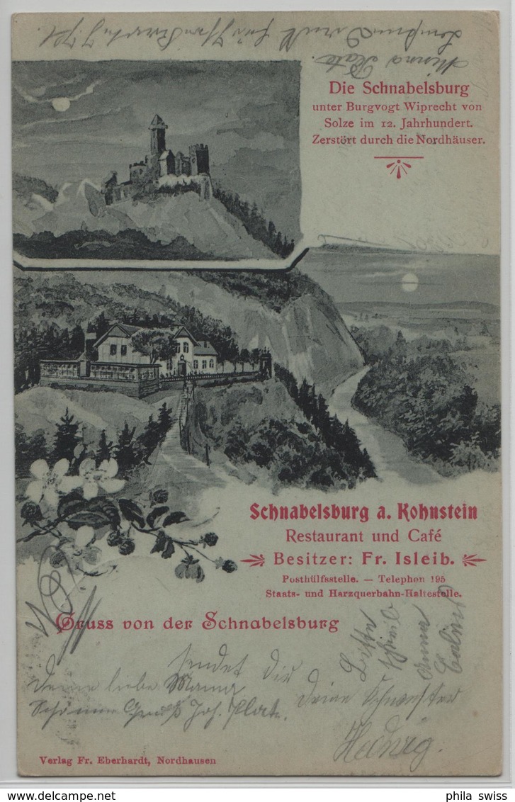 Gruss Von Der Schnabelsburg A. Kohnstein - Restaurant Und Cafe Bes. Fr. Isleib - Nordhausen