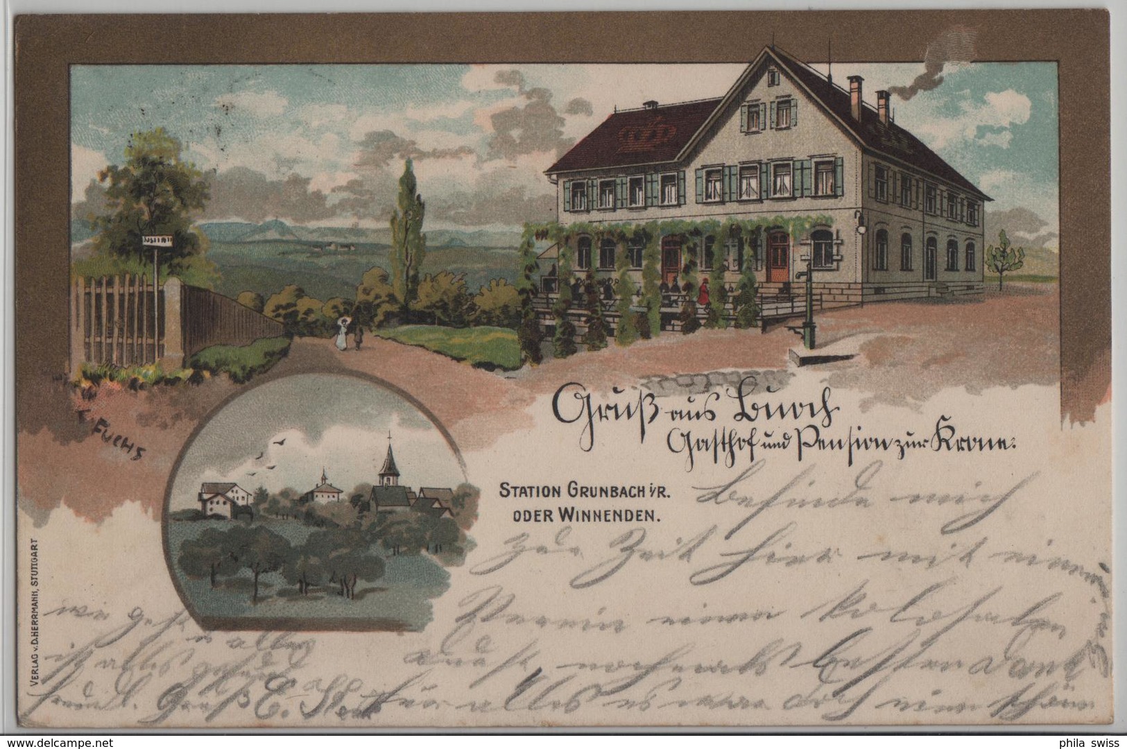 Gruss Aus Buoch - Gasthof, Station Grunbach Oder Winnenden - Lithographie Litho - Waiblingen