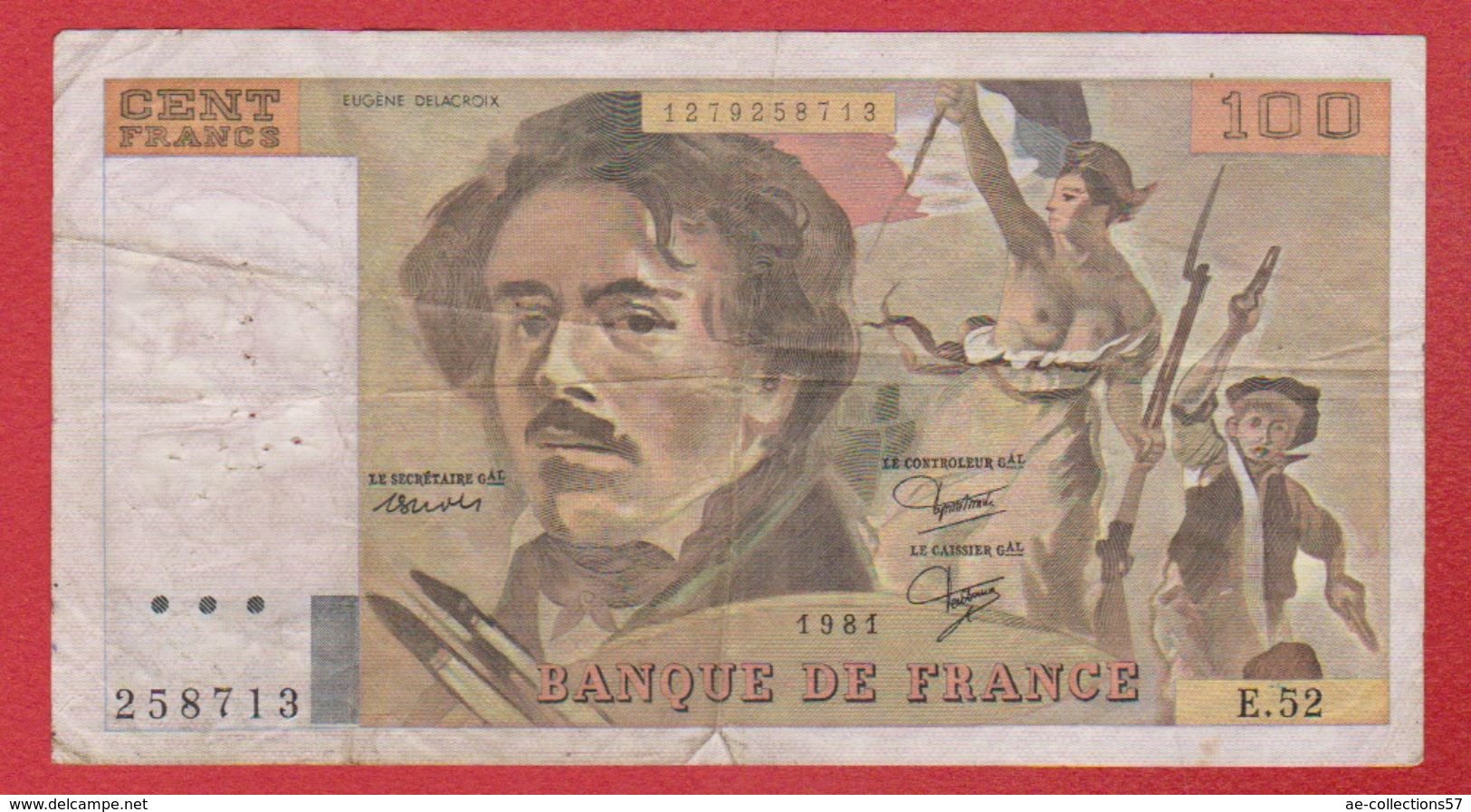 Delacroix  --  100  Francs 1981 -  état  TB  -  N E.52 - 100 F 1978-1995 ''Delacroix''