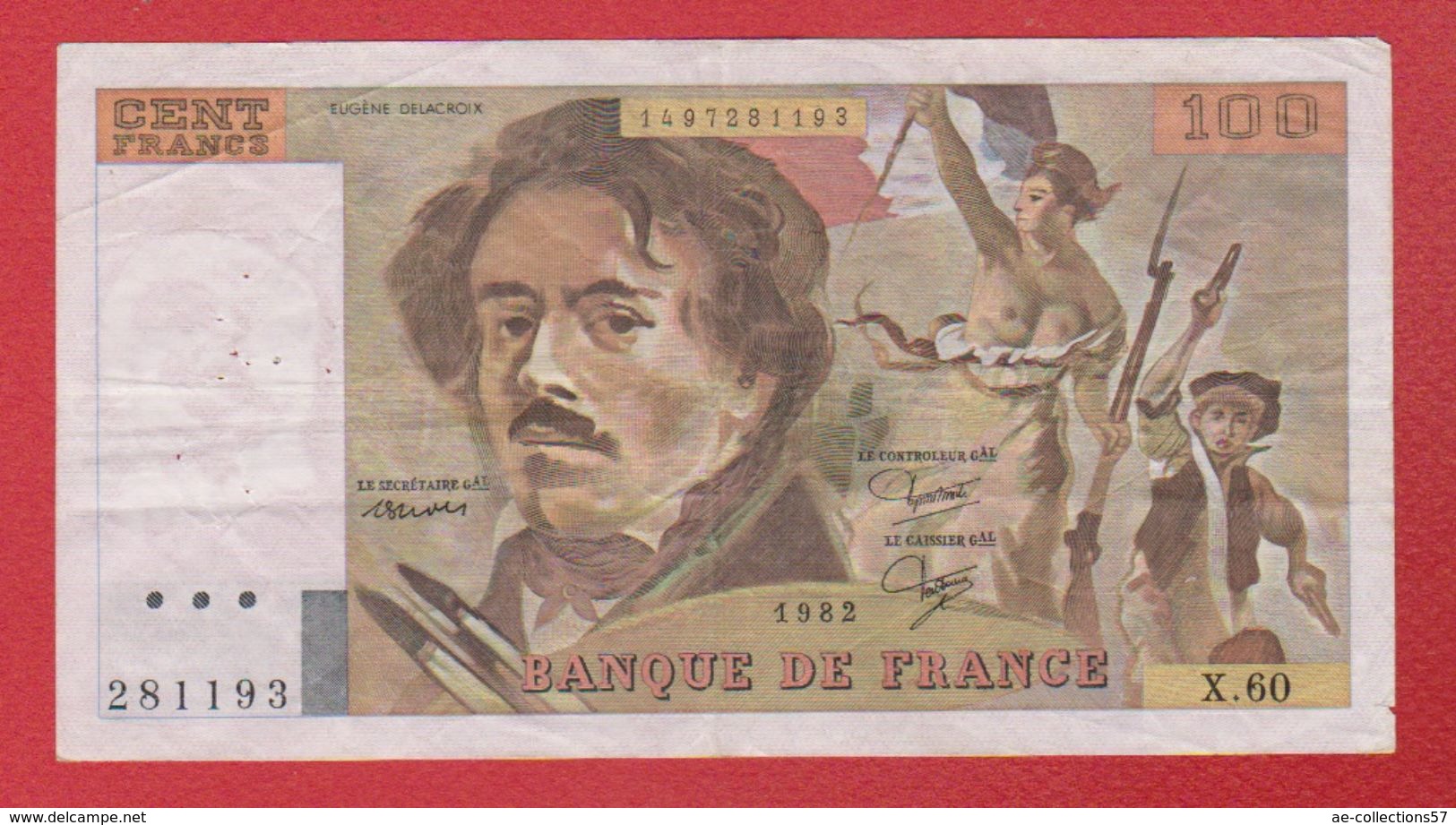 Delacroix  --  100  Francs 1982 -  état  TB+  -  N X.60 - 100 F 1978-1995 ''Delacroix''