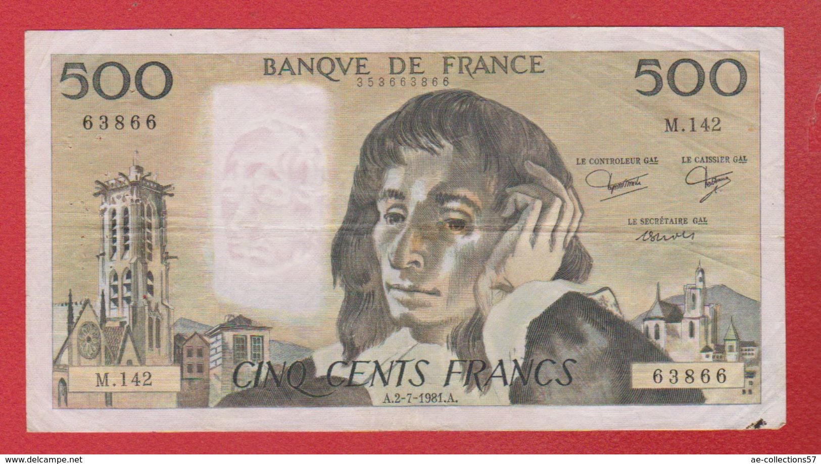 Pascal   --  500  Francs 2/7/1981  -  état  TB  -  N M .142 - 500 F 1968-1993 ''Pascal''